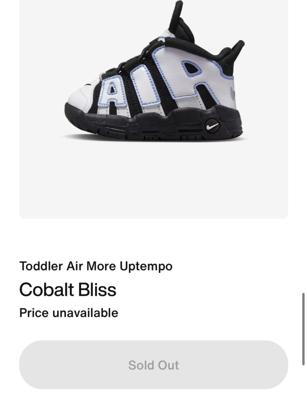 Nike Toddler Air More Uptempo Sneakers in White, Black & Cobalt